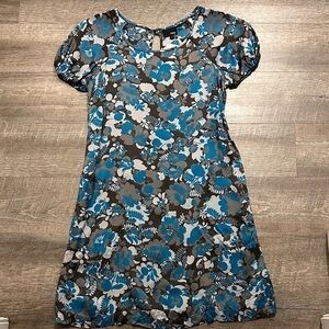 Next Floral Blue and Gray A/line mini Dress with pockets Size Small